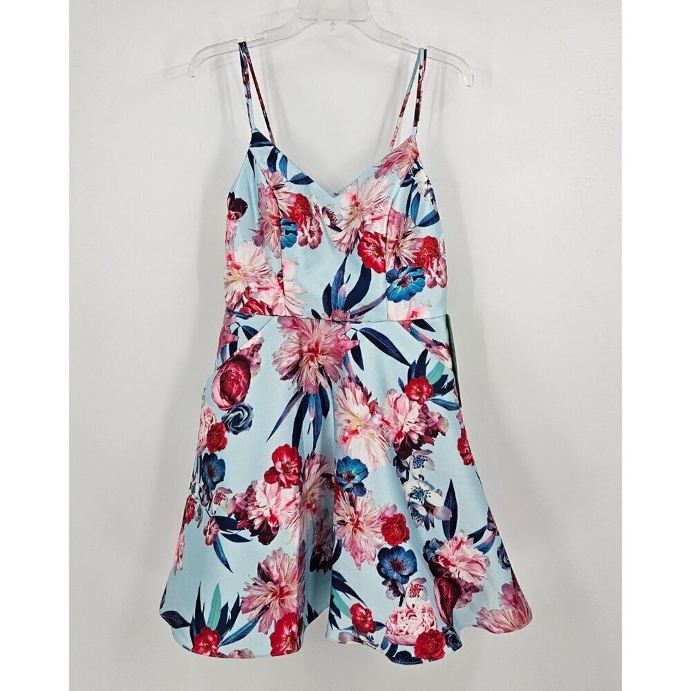 New City Triangles Jr Sz 11 Sky Blue Floral Dress Tulle Edged Attached Slip - Picture 1 of 6